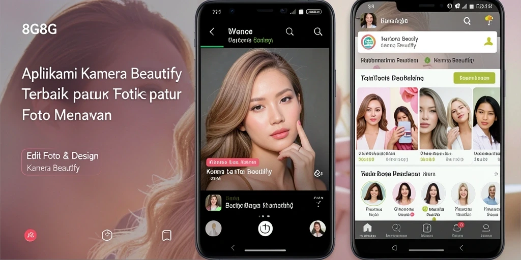 Screenshot antarmuka menarik aplikasi 8G8G dengan fitur Kamera Beautify.