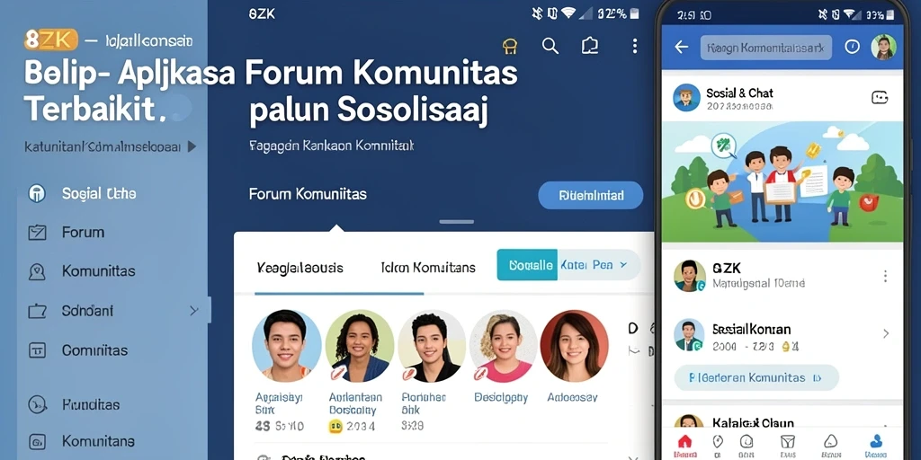 Tampilan antarmuka aplikasi Forum Komunitas 8ZK yang interaktif dan modern.