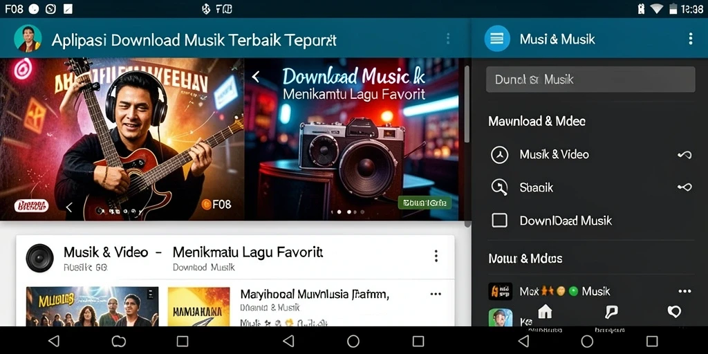 Tampilan antarmuka F08 yang simpel dan fungsional untuk Download Musik.